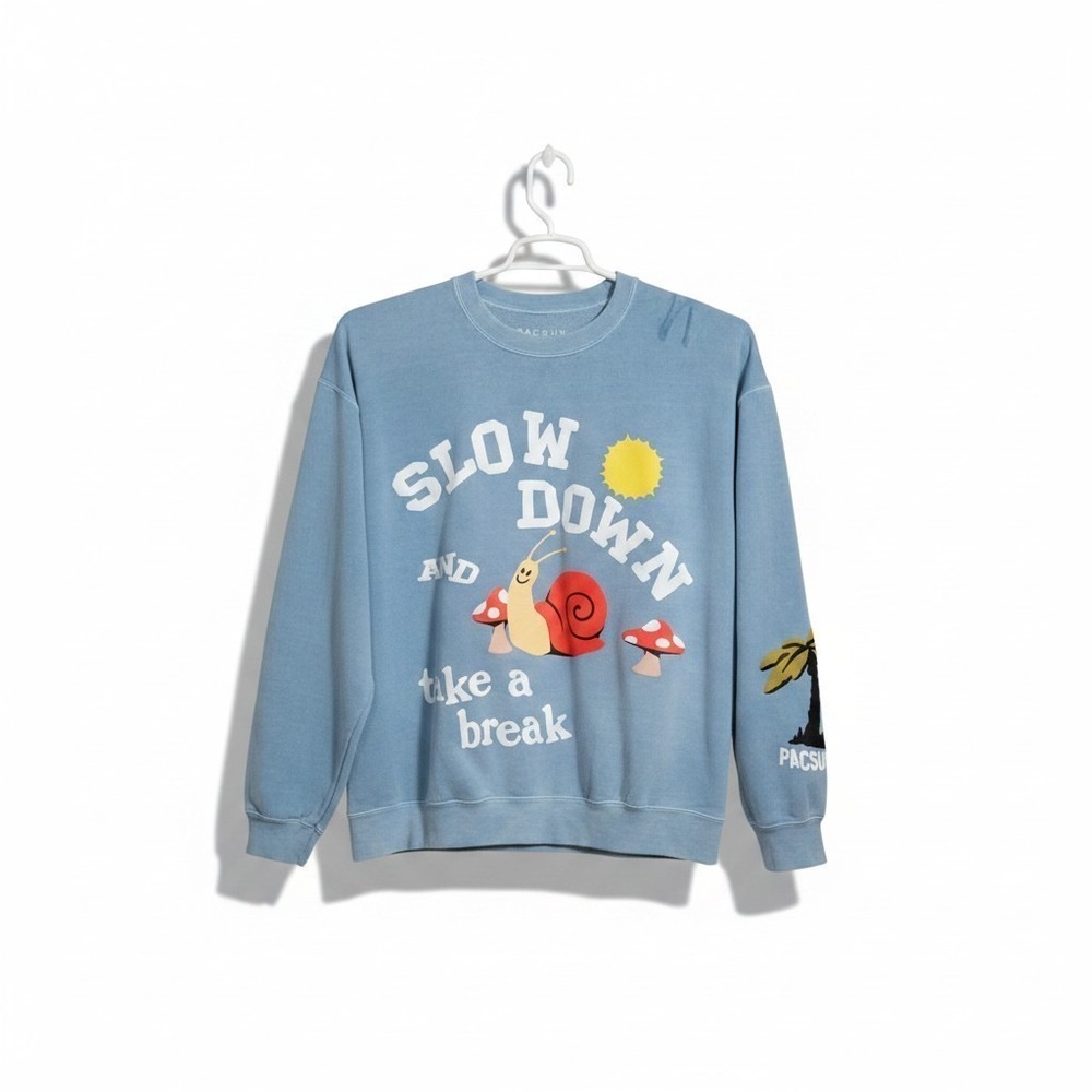PacSun Women's Medium Slow Down And Take A Break Blue Cotton Blend Sweatshirt